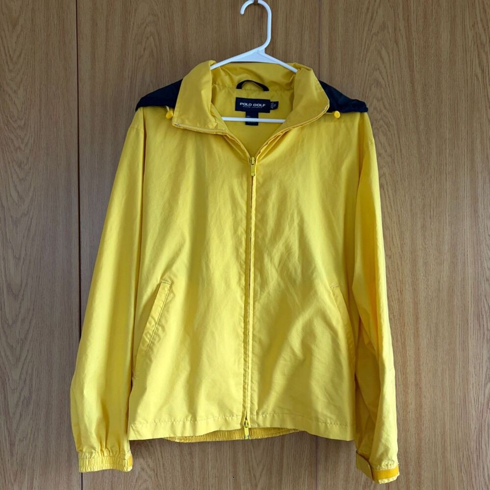 Vintage Polo Ralph Lauren Yellow Windbreaker Jacket Hooded Mens Small